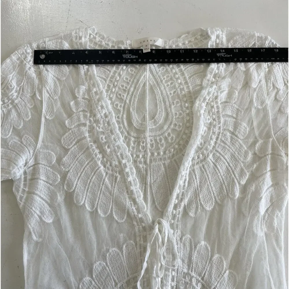 Anthropologie Adiva Floral Lace Duster Cardigan Beach Cover Up Ivory Medium